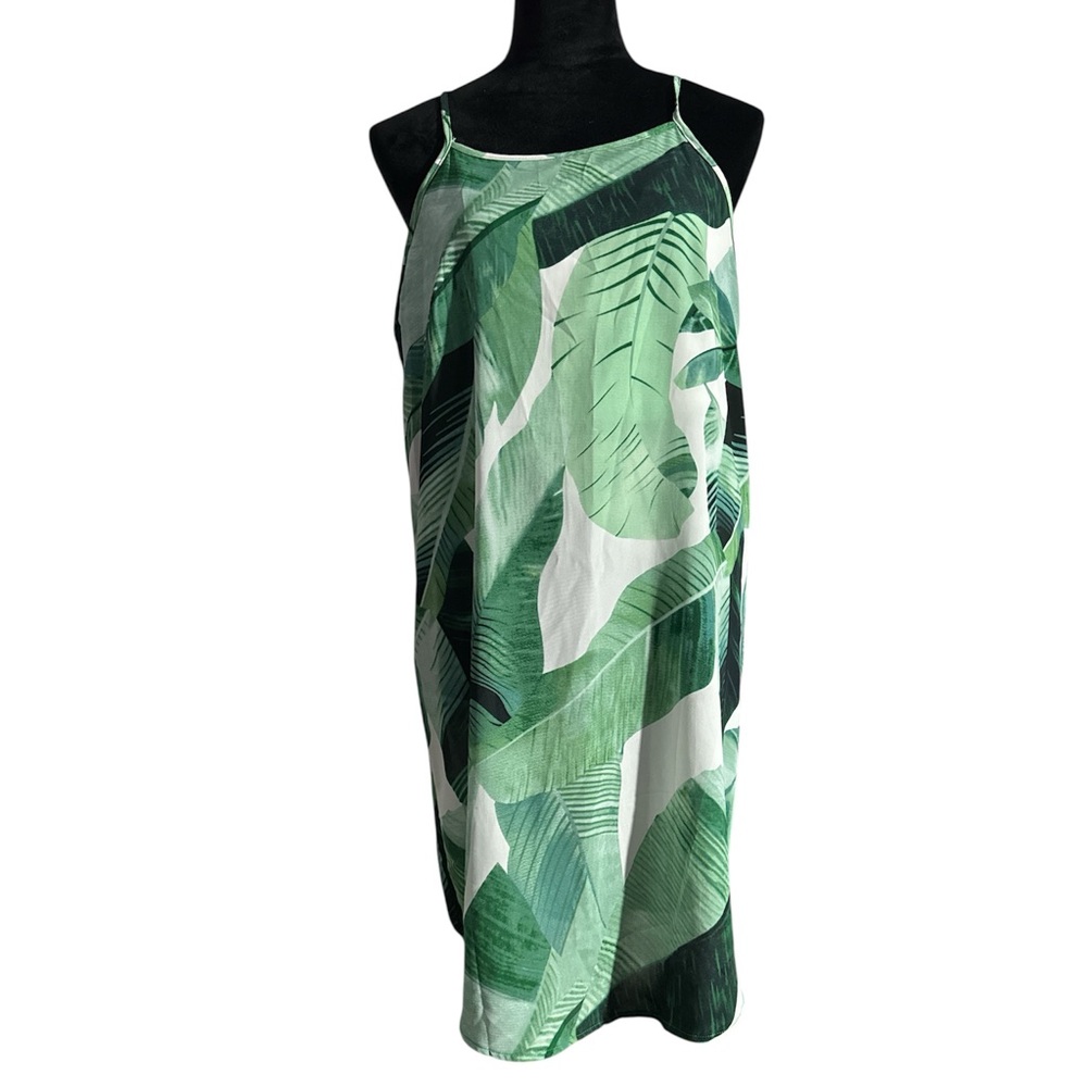 Tropical Elephant Ear Leaf Print Slip Dress - Size  Small